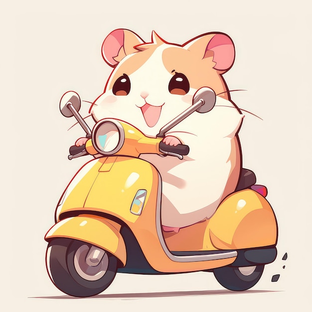 A hamster riding a scooter cartoon style