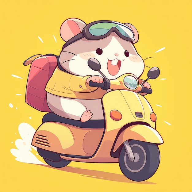 A hamster riding a scooter cartoon style