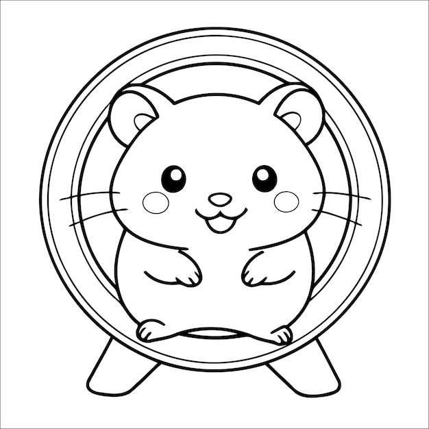 Vector hamster in a wheel running vector coloring book for kids