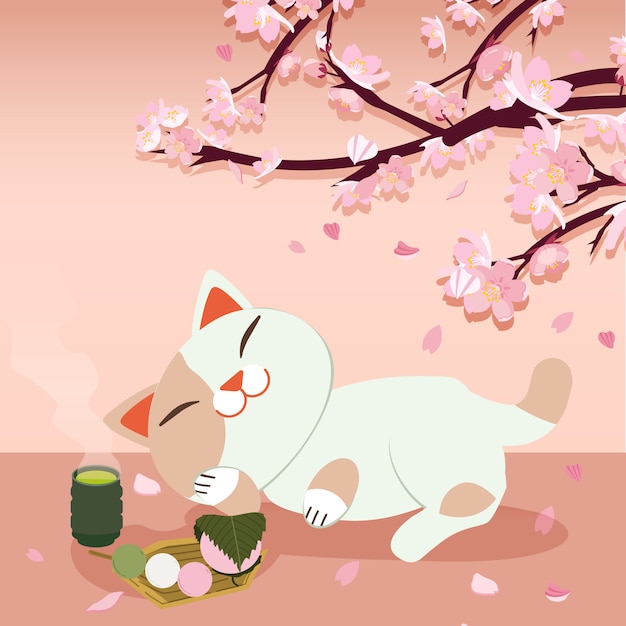 花見まつり。桜まつり。日本の祭り。リラックスした猫寝ている猫