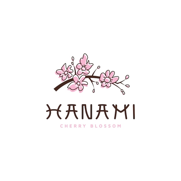 Illustrazione di vettore del fiore di ciliegio del disegno del logo del fiore giapponese di hanami