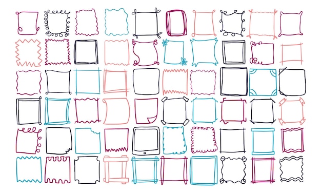 Vector hand abstract drawn border frame vector set collection
