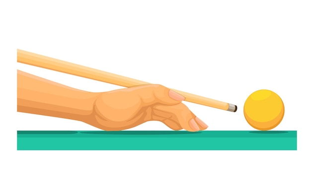 Vettore mano che punta e spara la palla nel vettore dell'illustrazione del fumetto di simbolo di sport del gioco del biliardo
