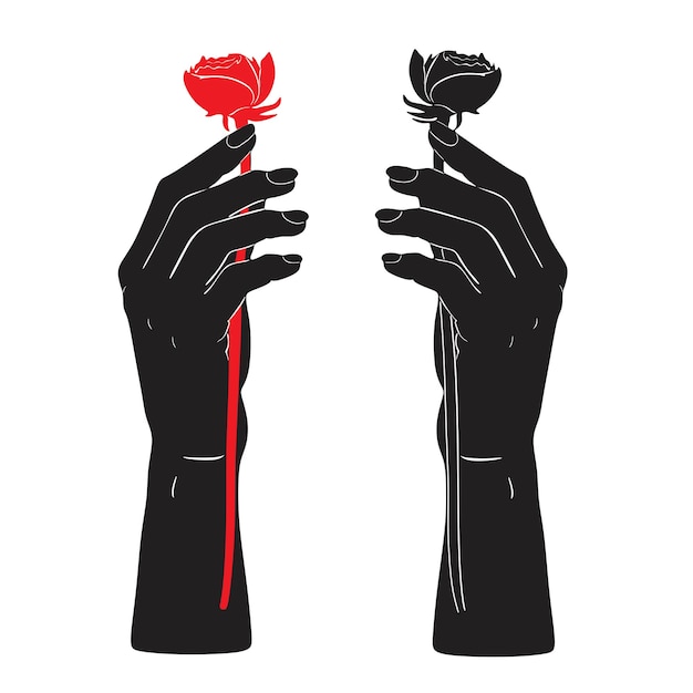Рука и красная роза силуэт ручной работы