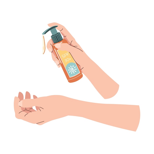 hand applying sunscreen skin care protection from the sun and sun rays healthy skin even tan vector