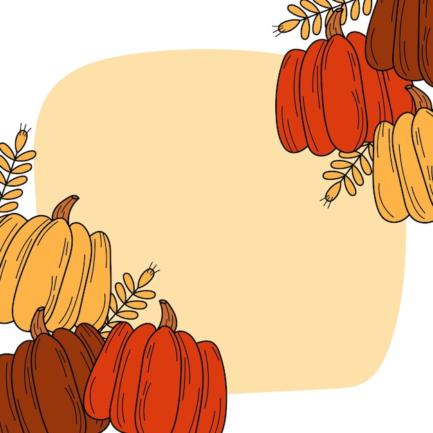 Vector hand autumn drawn thanksgiving card pumpkin design