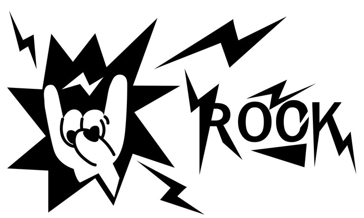 Vector hand on the background of an explosion with lightning a musical sign of a rock festival a twohanded
