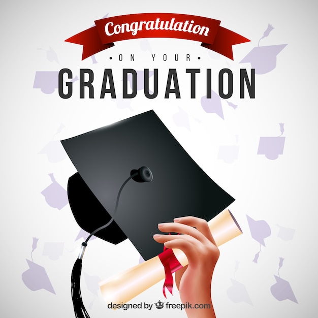 Hand background with a mortarboard and diploma