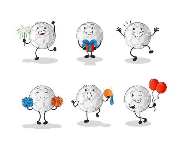 Набор символов празднования ручного мяча. мультфильм талисман вектор