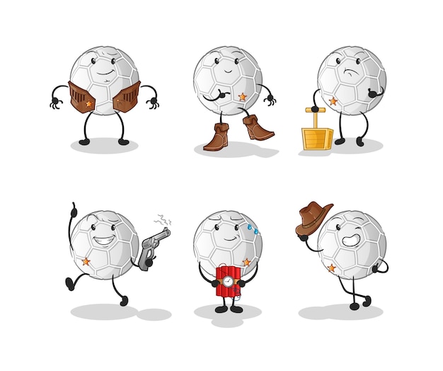 Ручной мяч ковбойский групповой персонаж. мультфильм талисман вектор