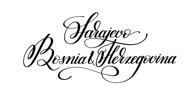 Vector hand belettering van de naam van de europese hoofdstad sarajevo bosnië en herzegovina