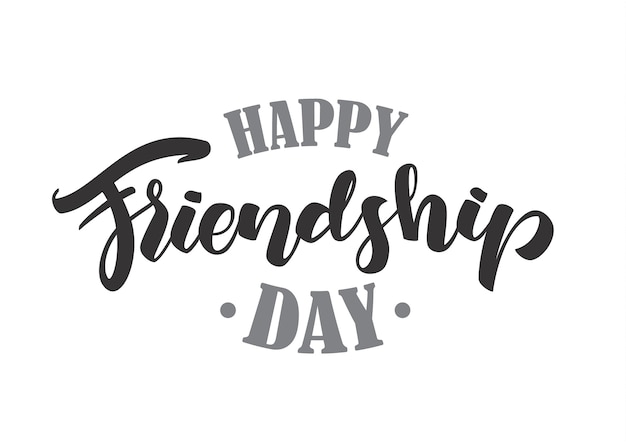 Vector hand belettering van happy friendship day op witte achtergrond