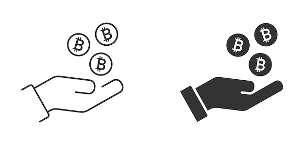손과 비트코인 돈 아이콘이 있는 손 Bitcoin 아이콘 기호 지불 기호 Cryptocurrency 로고 벡터 그림
