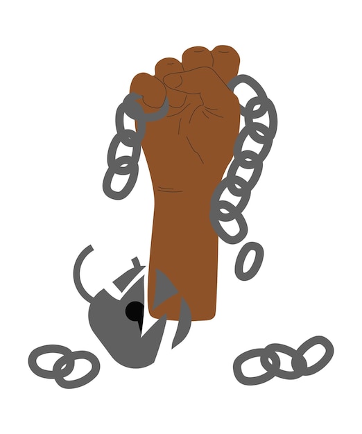 Hand broken chain and lock vector illustration