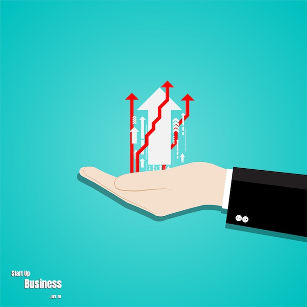 Vector hand business man with arrow graph