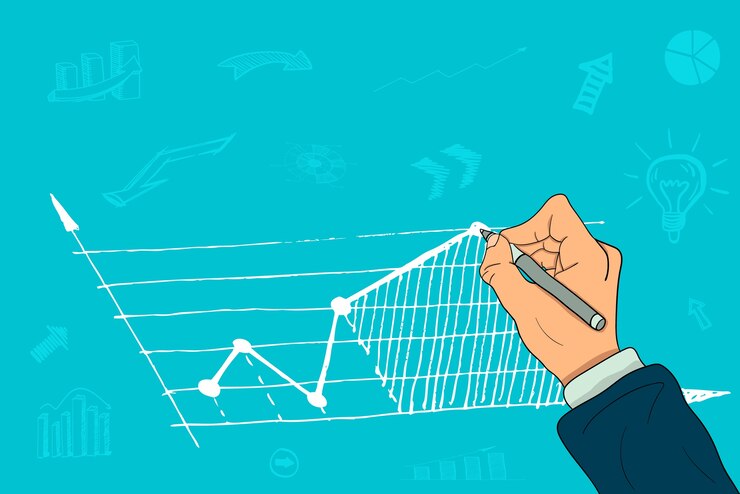 Vector the hand of a businessman draws a growth chart