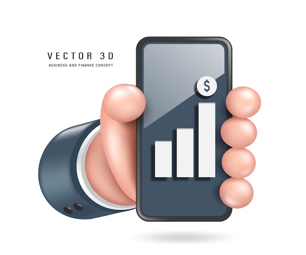 Hand of businessman holding smartphone with stock chart rising on screen