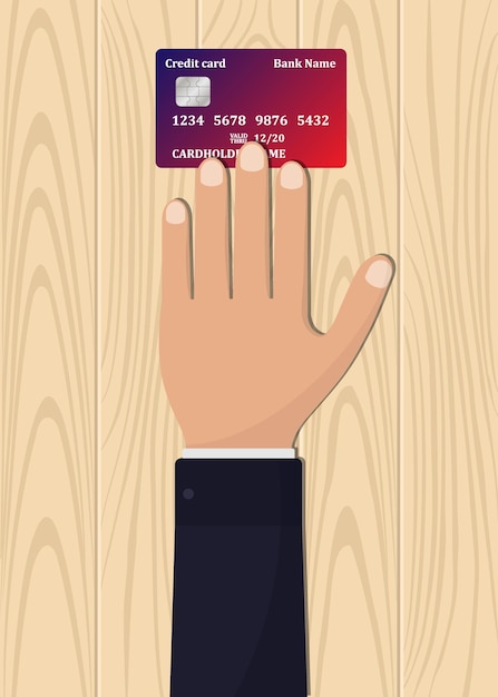 Hand of businessman holds out a credit card Commercial transactions illustration vector