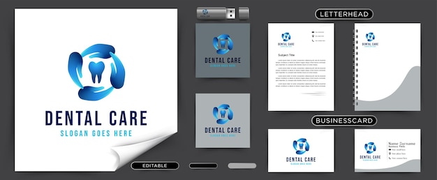 핸드 케어 치과 로고 아이디어 영감 로고 디자인 템플릿 벡터 일러스트 레이 션 흰색 배경에 고립