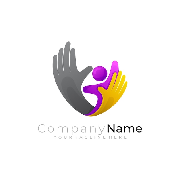 Hand care logo and charity design vector social icon