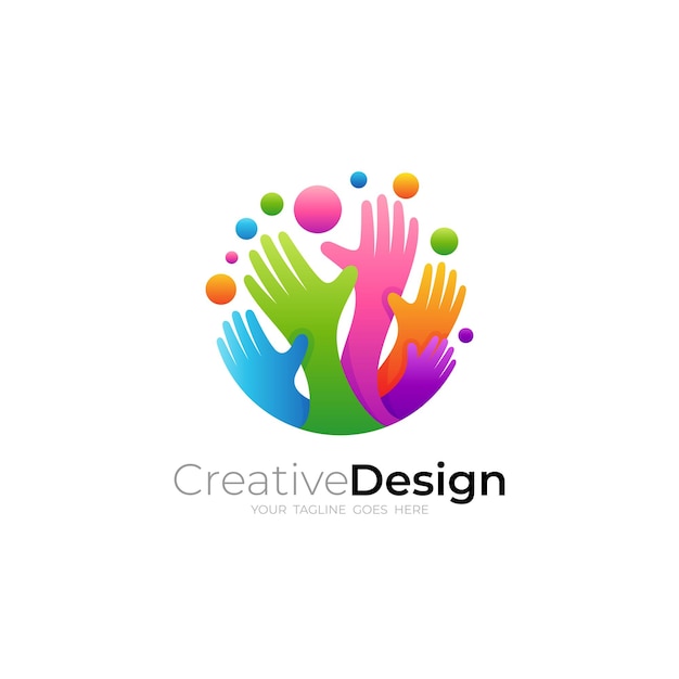 Hand care logo design colorful hug icon with charity logos