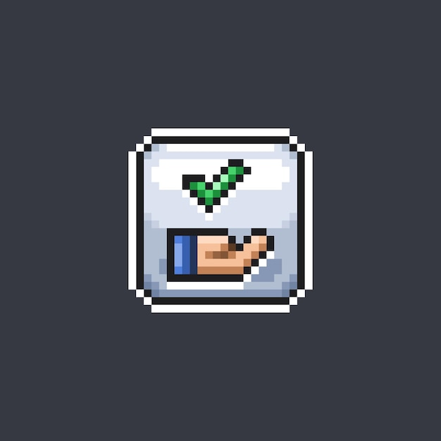 Vector hand and checklist sign in pixel art style