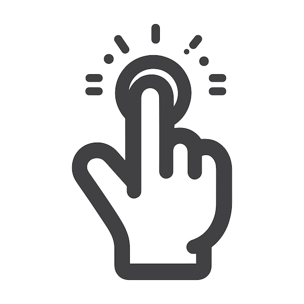 Clicca con la mano l'icona dell'illustrazione grafica vettoriale di progettazione e fai clic sul simbolo per il design del sito web