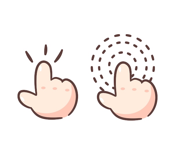 Vector hand click icon vector hand pointing finger tap hand drawn flat cartoon style chibi hand concept