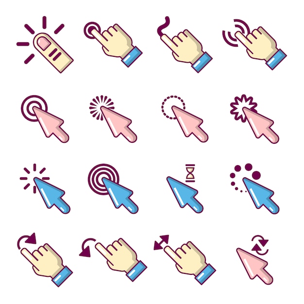 Hand click icons set