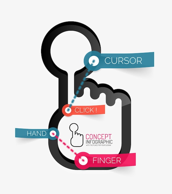 Vettore fare clic con la mano sul design dello stile della linea infografica