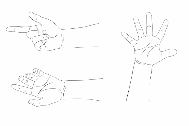 Hand collection - vector line illustration on white background.