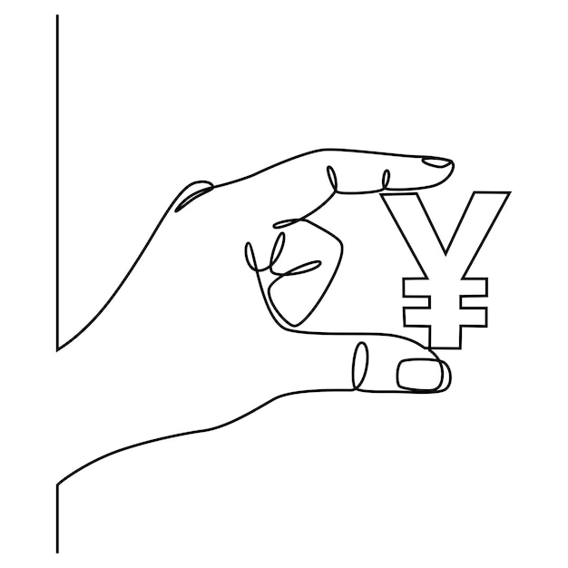 Hand continuous line drawing with yen currency symbol vector illustration