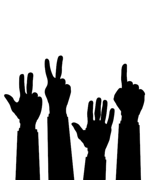 Вектор Подсчет рук плоский палец и число изолированы на белом фоне векторный набор невербальных знаков кулак победы, указывающий вверх один два три пять рук символ