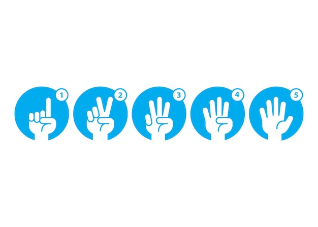 Hand count, gesture hand one, two, three, four, five, count to five. Vector icon template