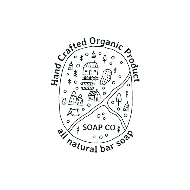 Logo dell'emblema della mappa del prodotto biologico artigianale e del sapone naturale