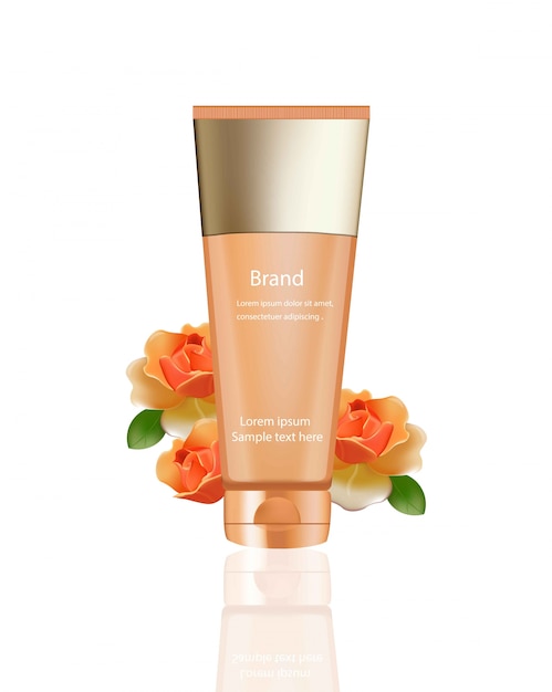 Hand cream or lotion cosmetics set vector realistic mock up. orange package hydration cream bottle with logo