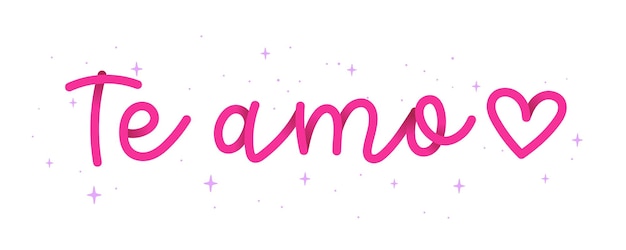 Hand cursive phrase vibrant pink I love you in Brazilian Portuguese with stars and heart Translation I love you