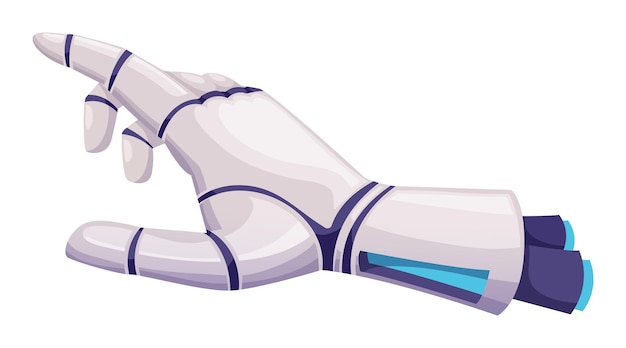 Vector hand cyborg droid mechanische prothese geïsoleerde robot ledemaat vector robot lichaamsdeel hand met wijzende vinger toekomstige kunstmatige technologie palm