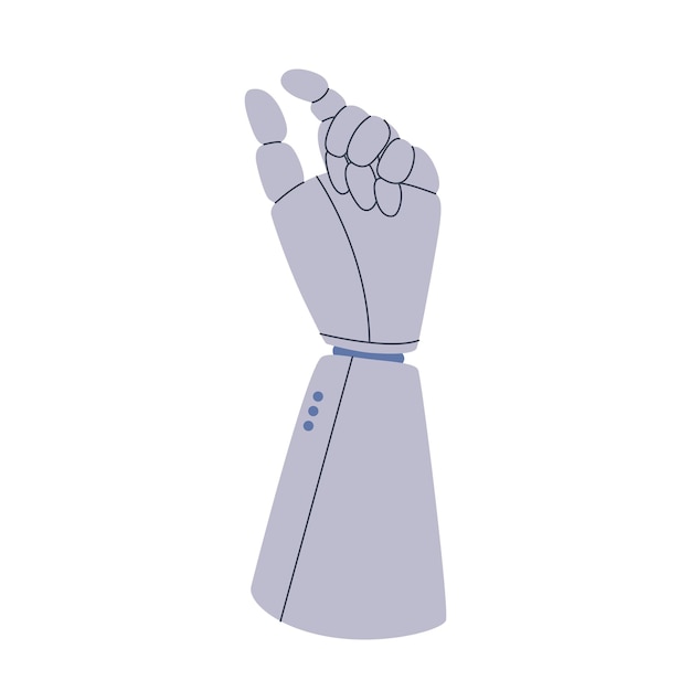 Vector hand of cyborg or robot is holding something mechanical palm with fingers artificial intelligence draws vector flat isolated illustration