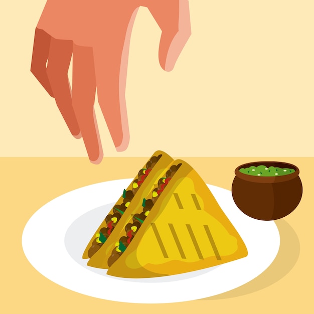 Hand die het grafische ontwerp van de taco&#39;s vectorillustratie grijpen