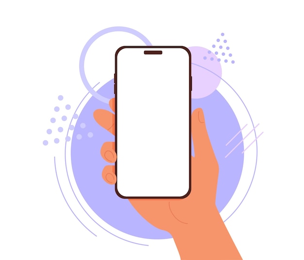 Hand die mobiel verticaal in vlakke stijl vasthoudt