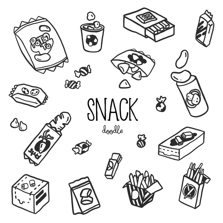 Vector hand doodle stijlen met snack. doodle snack.