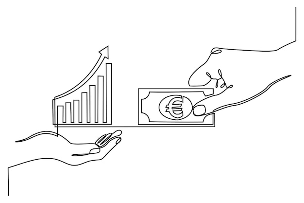 hand doorlopende lijntekening met valutahandel transactie grafiek pictogram financieel bedrijfsconcept