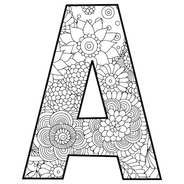 Pagina da colorare alfabeto disegno a mano per attività per bambini