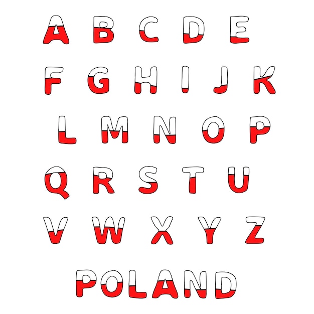 Ручной рисунок алфавита с двумя цветами, белым и красным. Векторная иллюстрация.