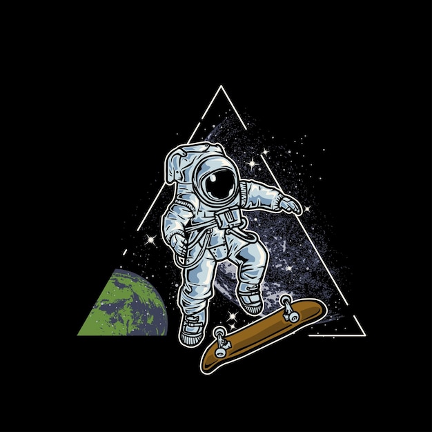 Hand draw Astronaut play skate on space vector