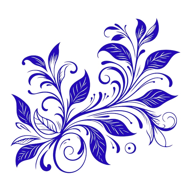 Vector hand draw of beautiful floral ornament blue leaves contour flower leaf