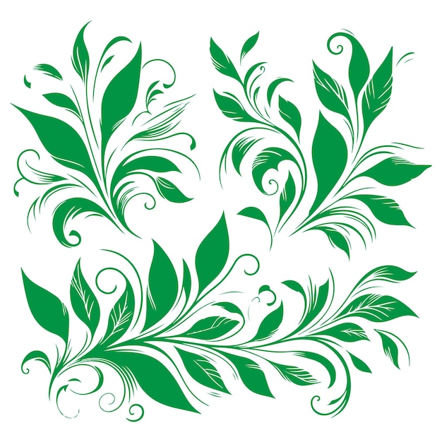 Vettore disegno a mano di bellissimi ornamenti floreali foglie verdi e linee nere astratte monocromatiche contour flower floral design elemento vettoriale