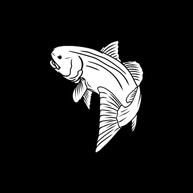 Hand draw black white fish vector design