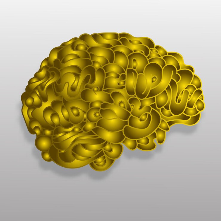 Vector hand draw brain in gold style vector illustration